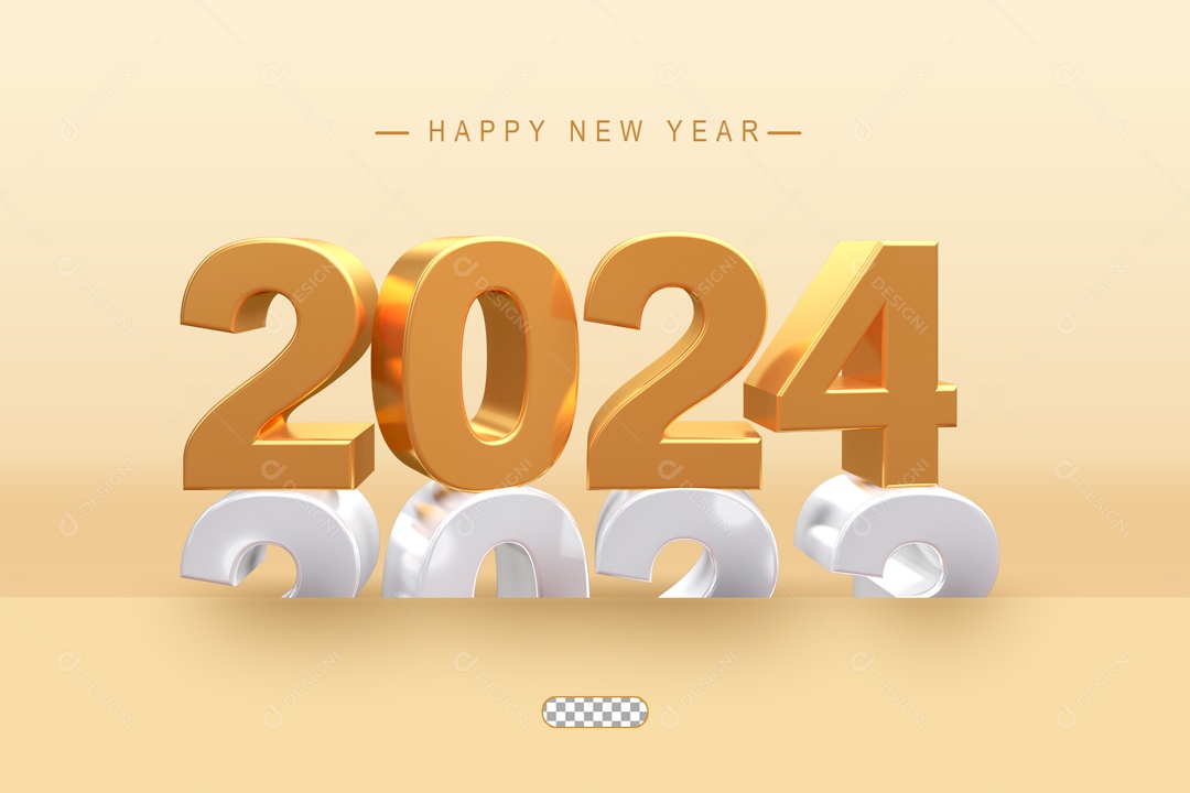 Número 2024 Dourado Branco de Ano Novo Elemento 3D para Composição PSD