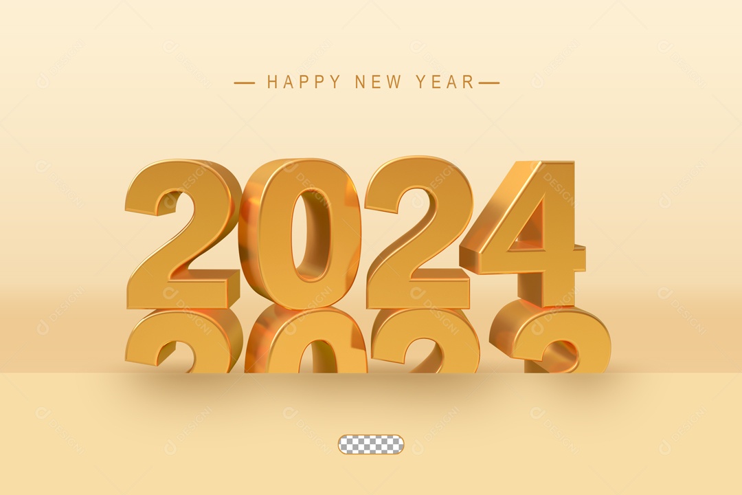 Número Dourado 2024 Ano Novo Elemento 3D para Composição PSD