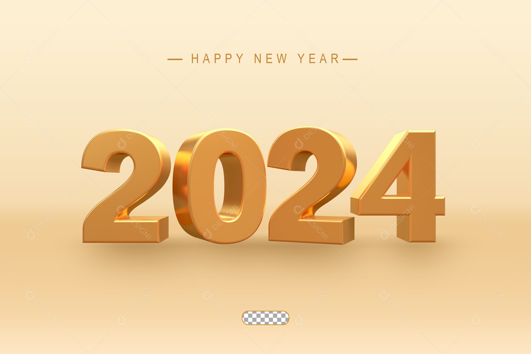 Ano Novo Número 2024 Dourado Elemento 3D para Composição PSD