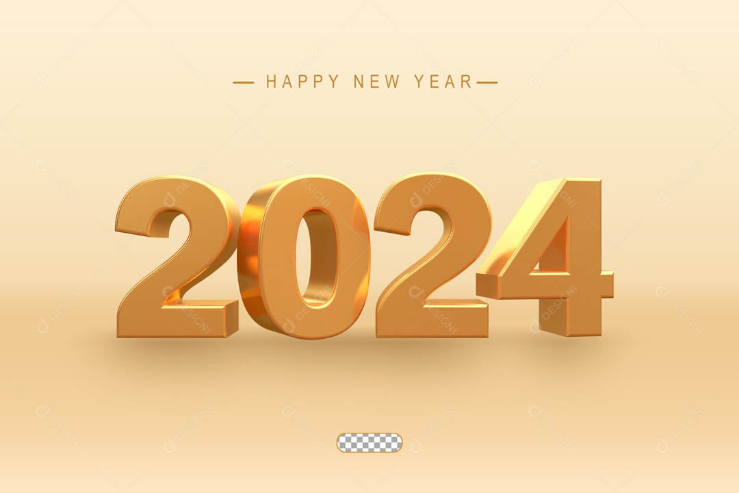 Número 2024 Dourado de Ano Novo Elemento 3D para Composição PSD