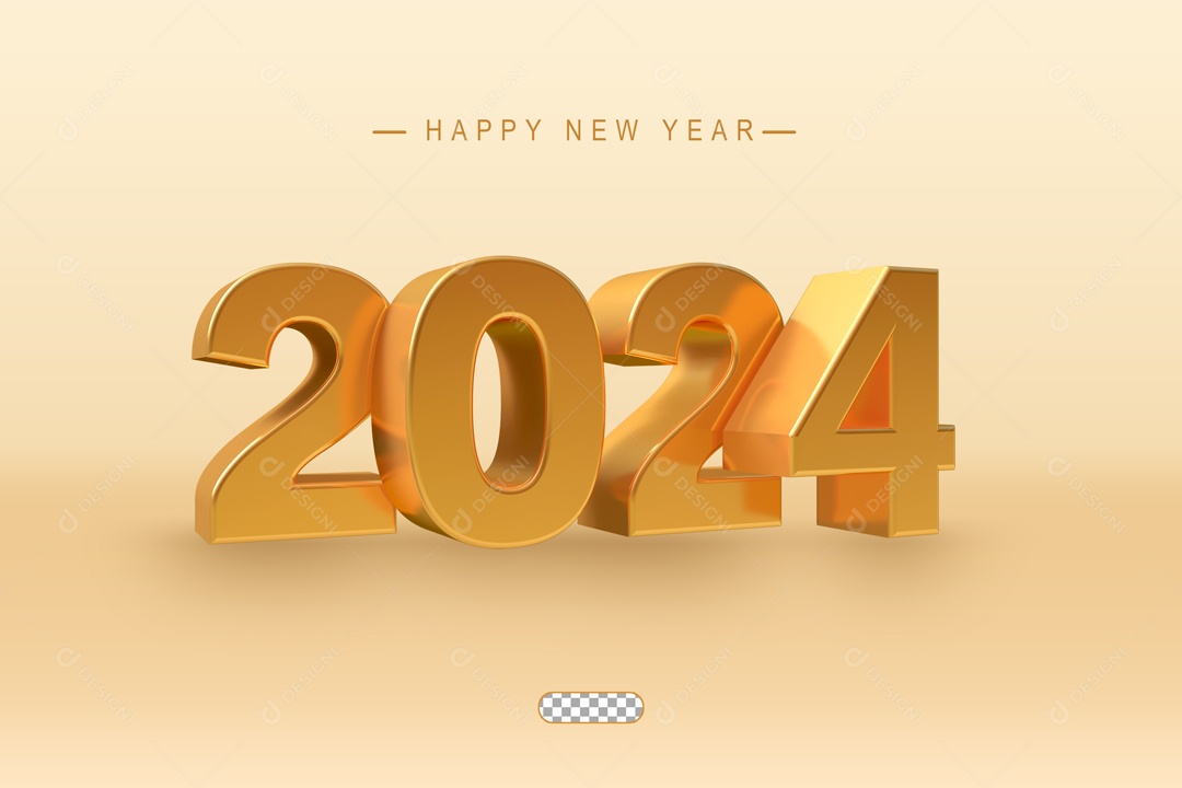 Número 2024 Ano Novo Dourado Elemento 3D para Composição PSD