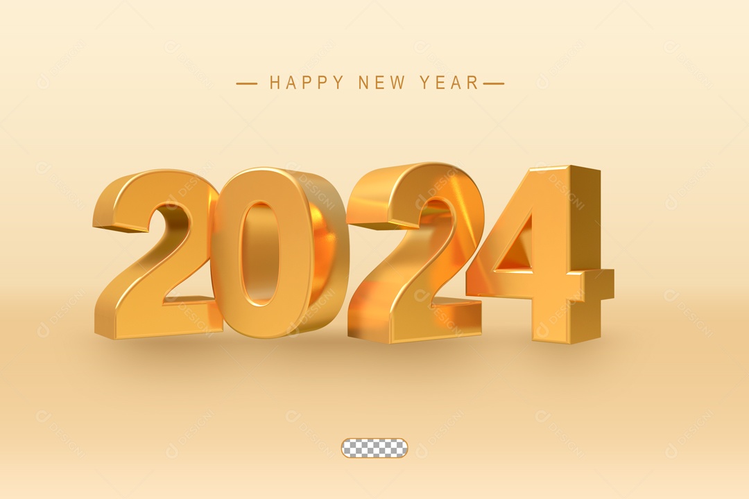 Ano Novo Número 2024 Dourado Elemento 3D para Composição PSD