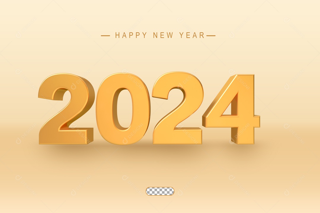 Número 2024 Ano Novo Dourado Elemento 3D para Composição PSD