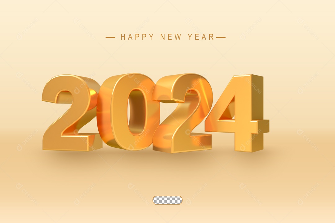 Número 2024 Elemento 3D Dourado de Ano Novo para Composição PSD