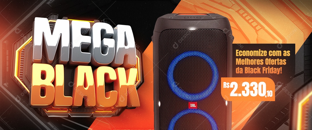 Banner Black Friday Caixa de Som Economize com as Melhores Ofertas Loja de Eletrônicos Social Media PSD Editável
