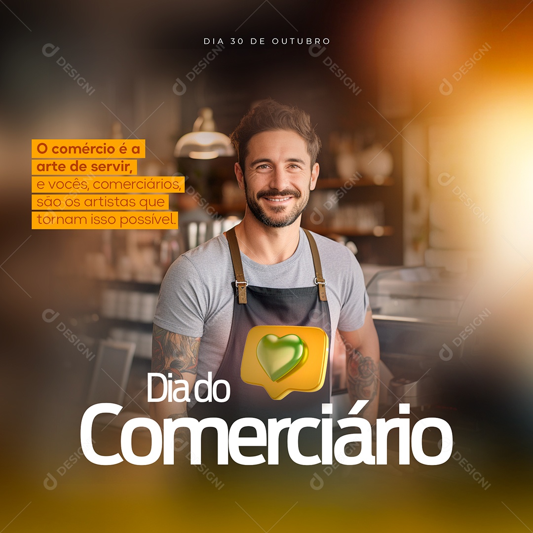 Dia do Comerciário O Comércio é a Arte de Servir Social Media PSD Editável