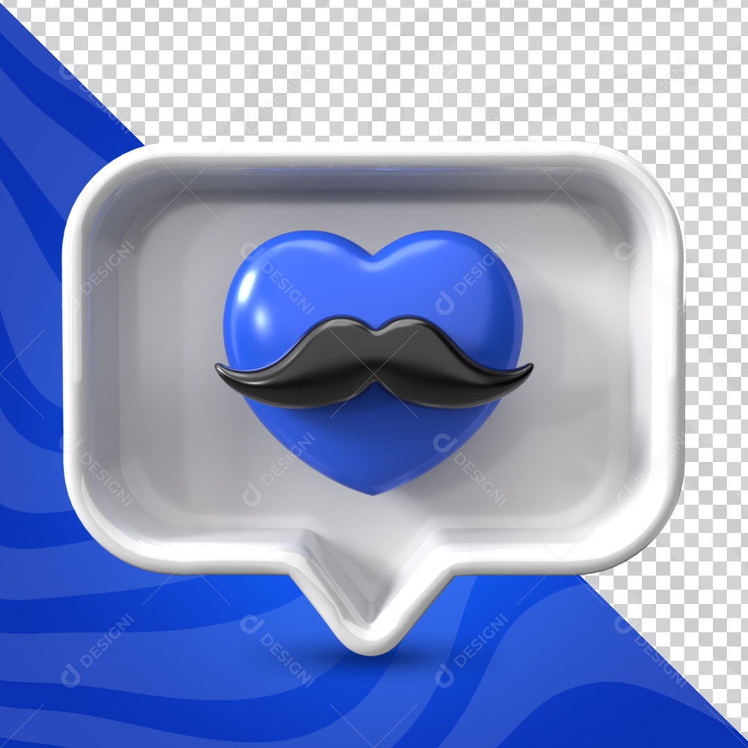Like Coração Azul Bigode Elemento 3D Para Composição PSD