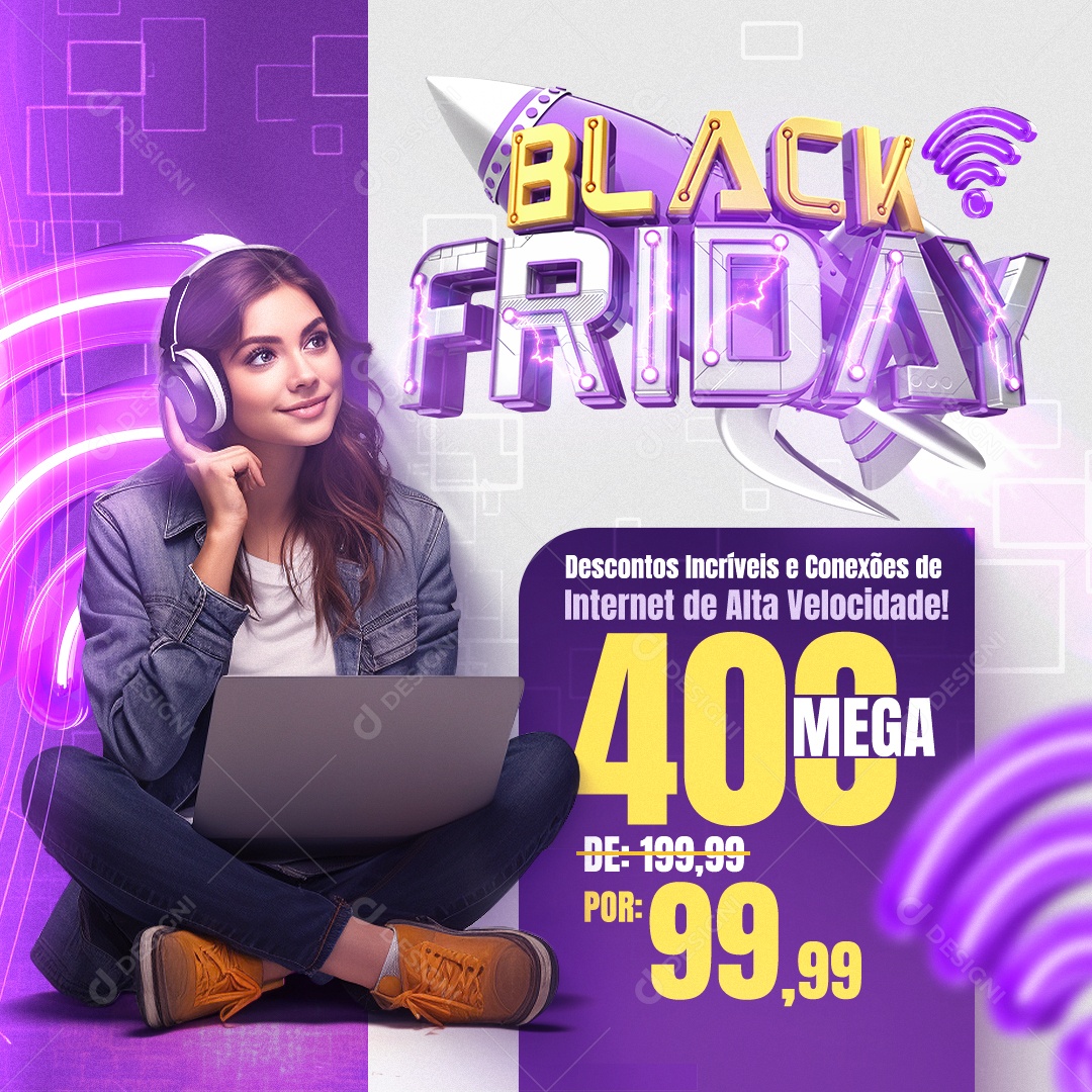 Black Friday Incredible Discounts and High Speed Internet Connection Social Media PSD Editable