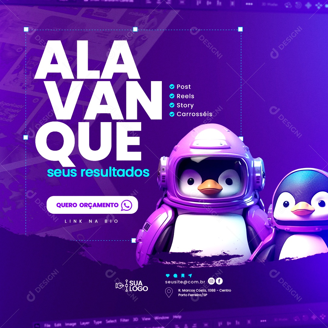 Designer Gráfico Alavanque seus Resultados Post Reels Story Carrosséis Social Media PSD Editável