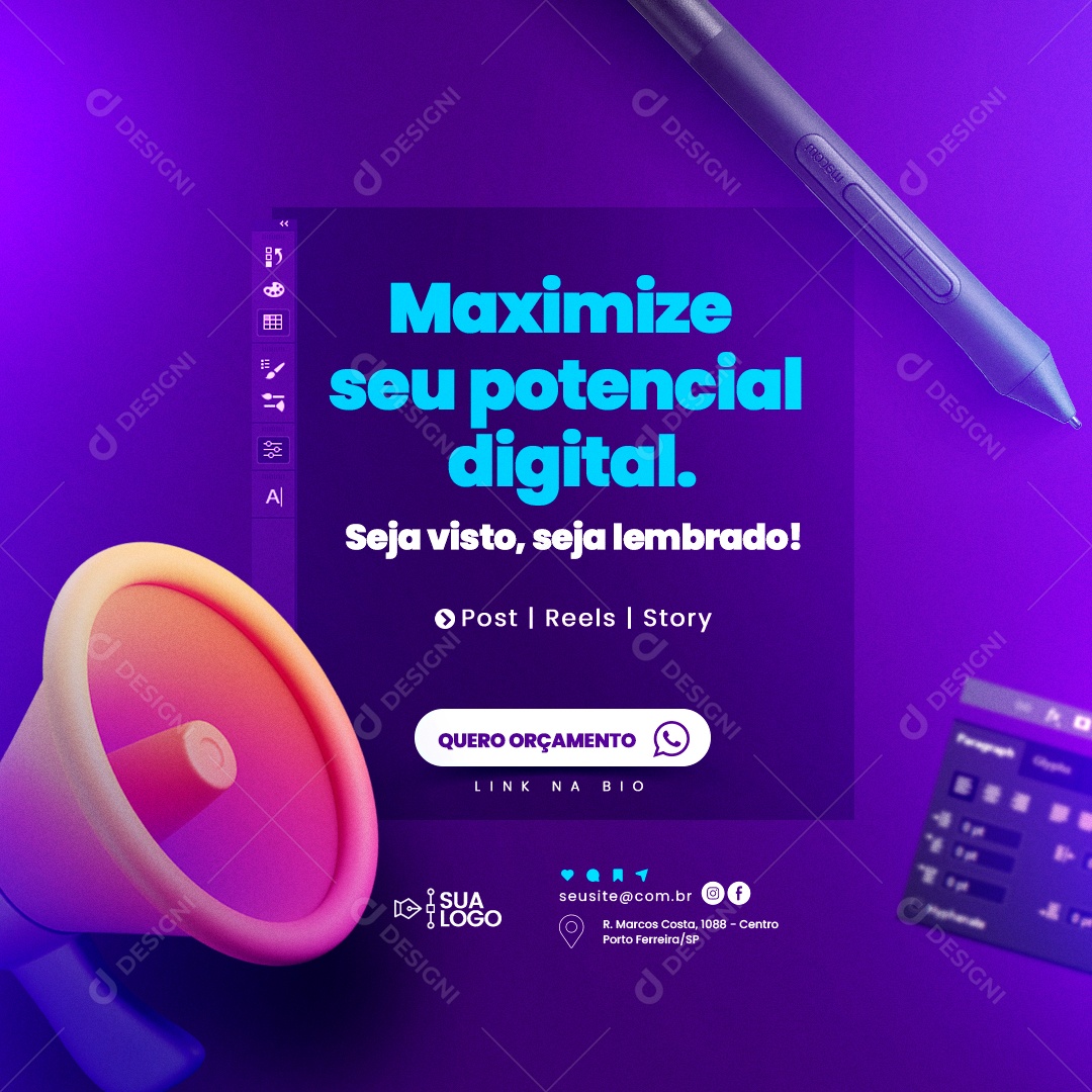 Designer Gráfico Maximize seu Potencial Digital Seja Visto Seja Lembrado Social Media PSD Editável