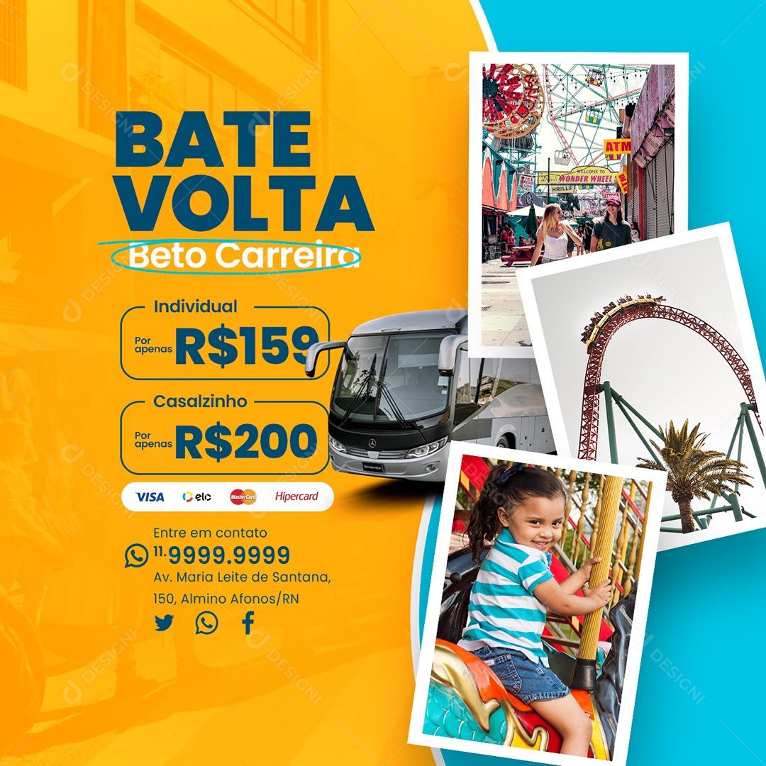 Excursão Bate Volta Beto Carreto Pacotes de Viagem Individual Casalzinho Social Media PSD Editável