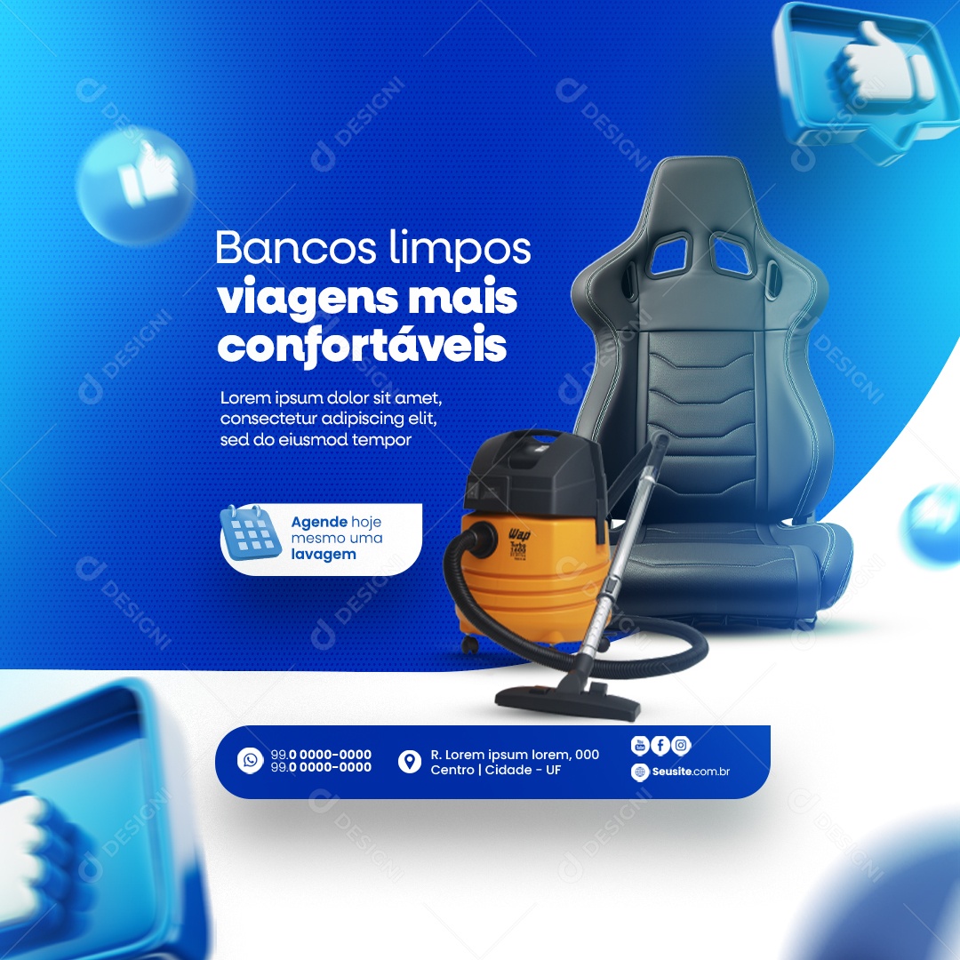 Lava Jato Higienização Bancos Limpos Viagens mais Confortáveis Social Media PSD Editável
