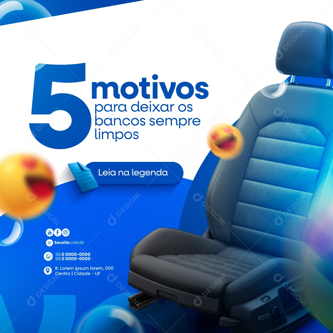 Lava Jato Higienização dos Bancos 5 Motivos para Deixar os Bancos Sempre Limpos Social Media PSD Editável