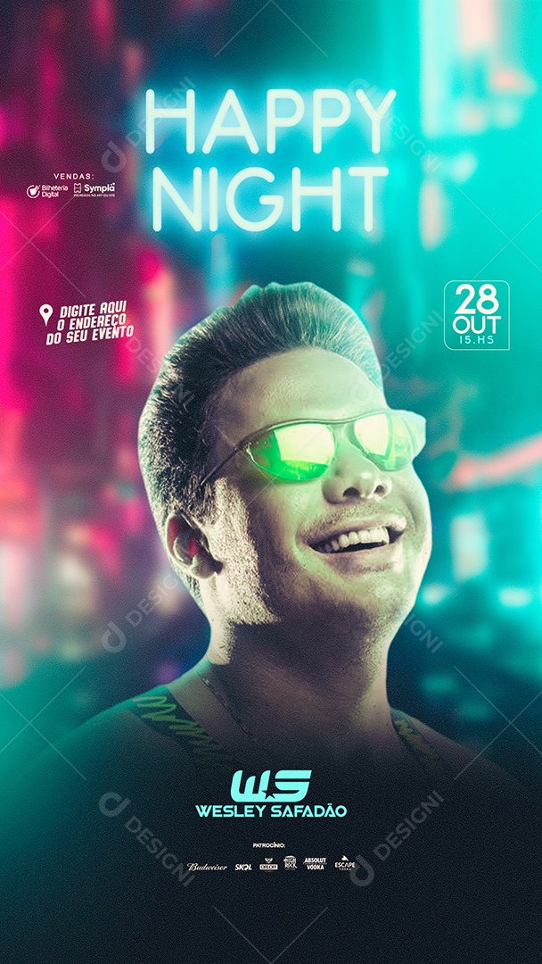 Flyer Story Happy Night Wesley Safadão Social Media PSD Editável