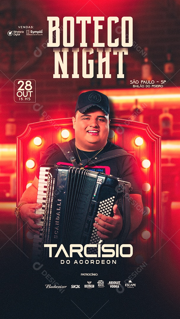Flyer Story Boteco Night Tarcísio Do Arcodeon Social Media PSD Editável