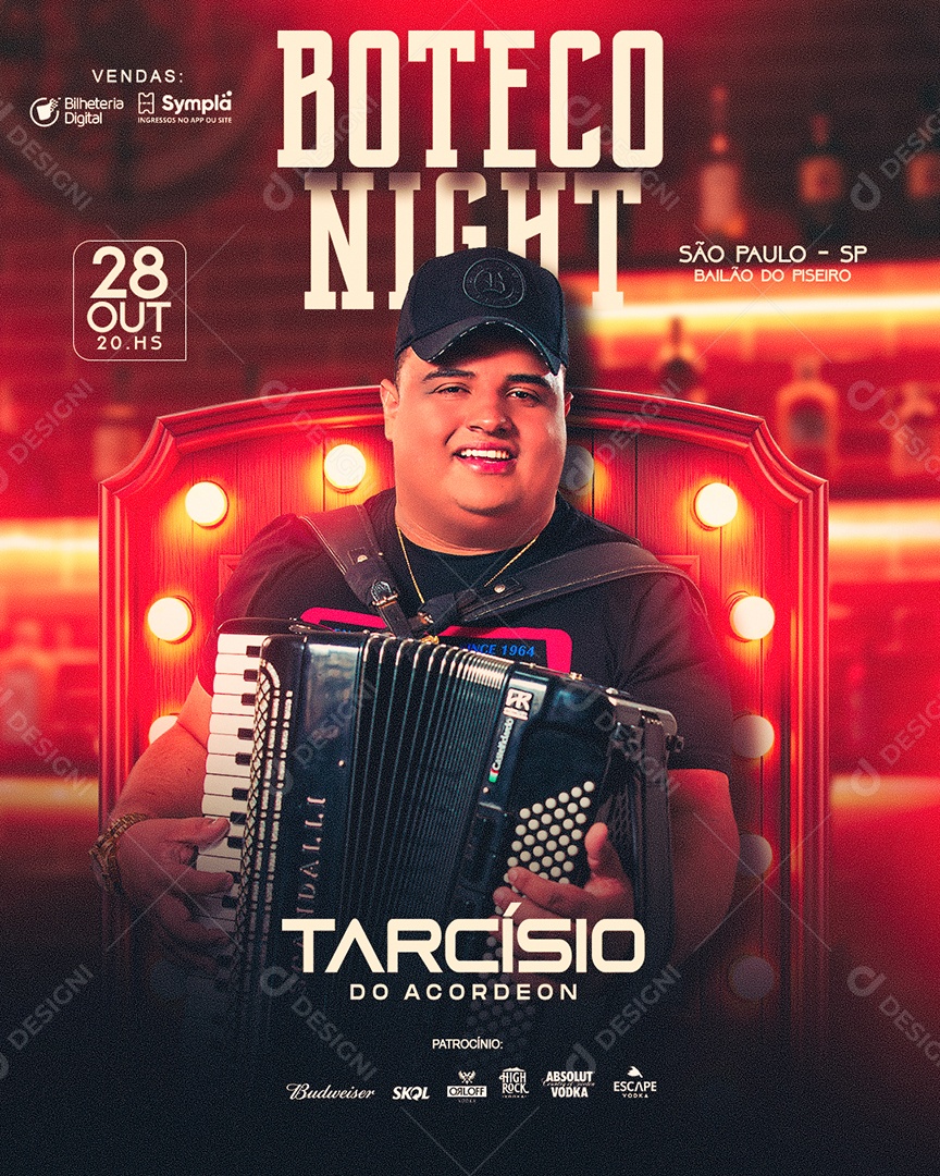 Flyer Feed Boteco Night Tarcísio Do Arcodeon Social Media PSD Editável