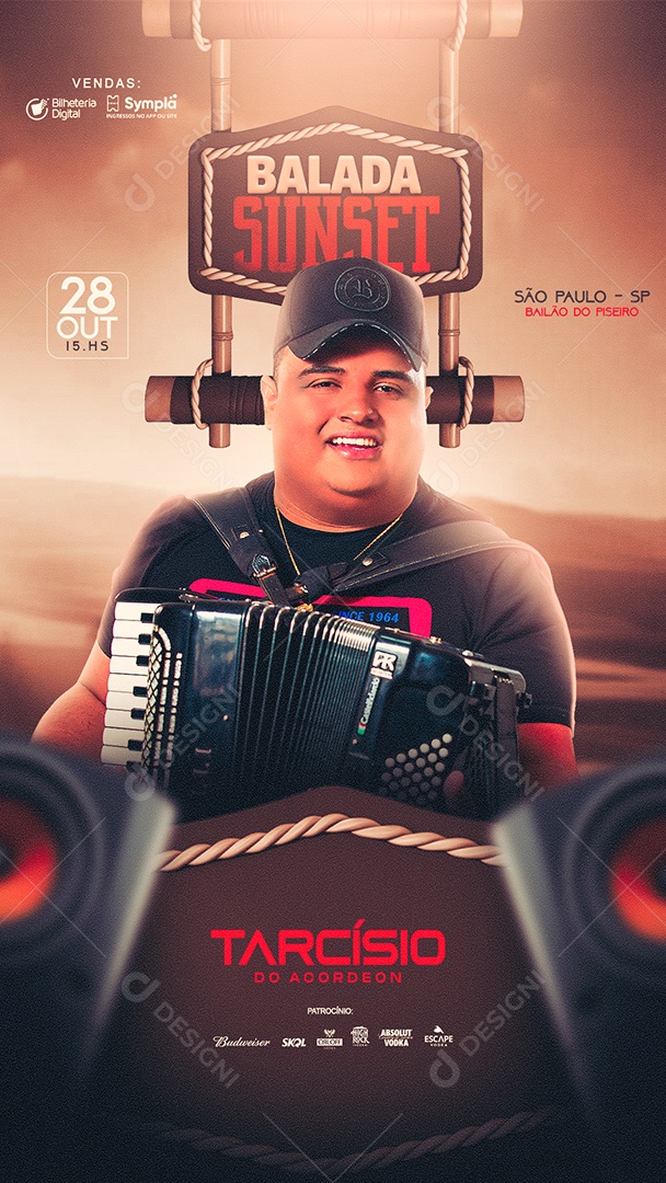 Social Media Flyer Story Balada Sunset Tarcísio Do Arcodeon PSD Editável