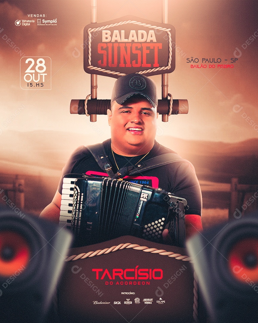 Social Media Flyer Feed Balada Sunset Tarcísio Do Arcodeon PSD Editável