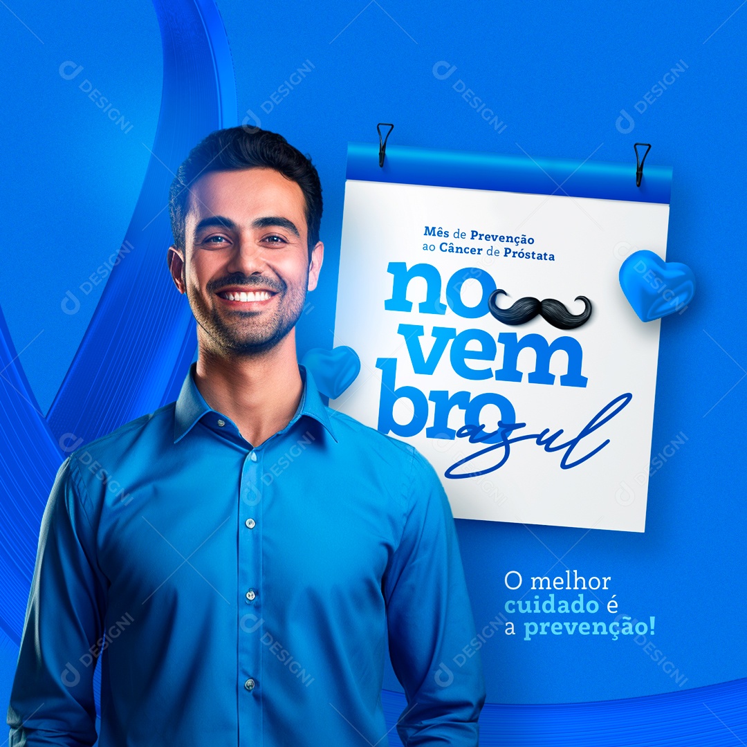 Social Media Feed Novembro Azul Cuidado é a Prevenção PSD Editável