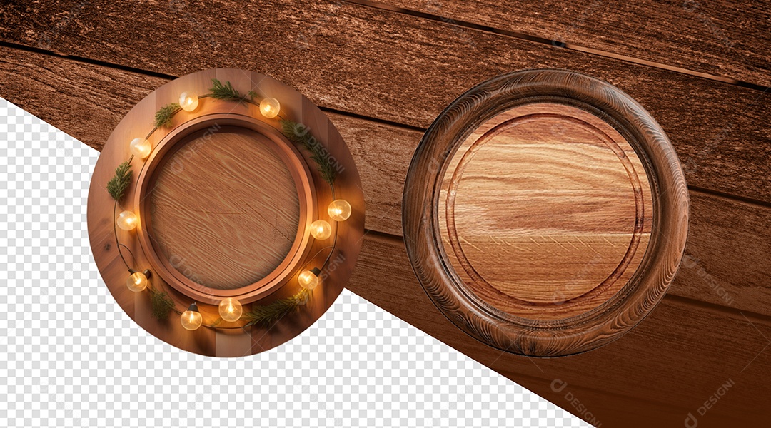Base de Madeira Forma de Círculo com Luzes Elemento 3D para Composição PSD