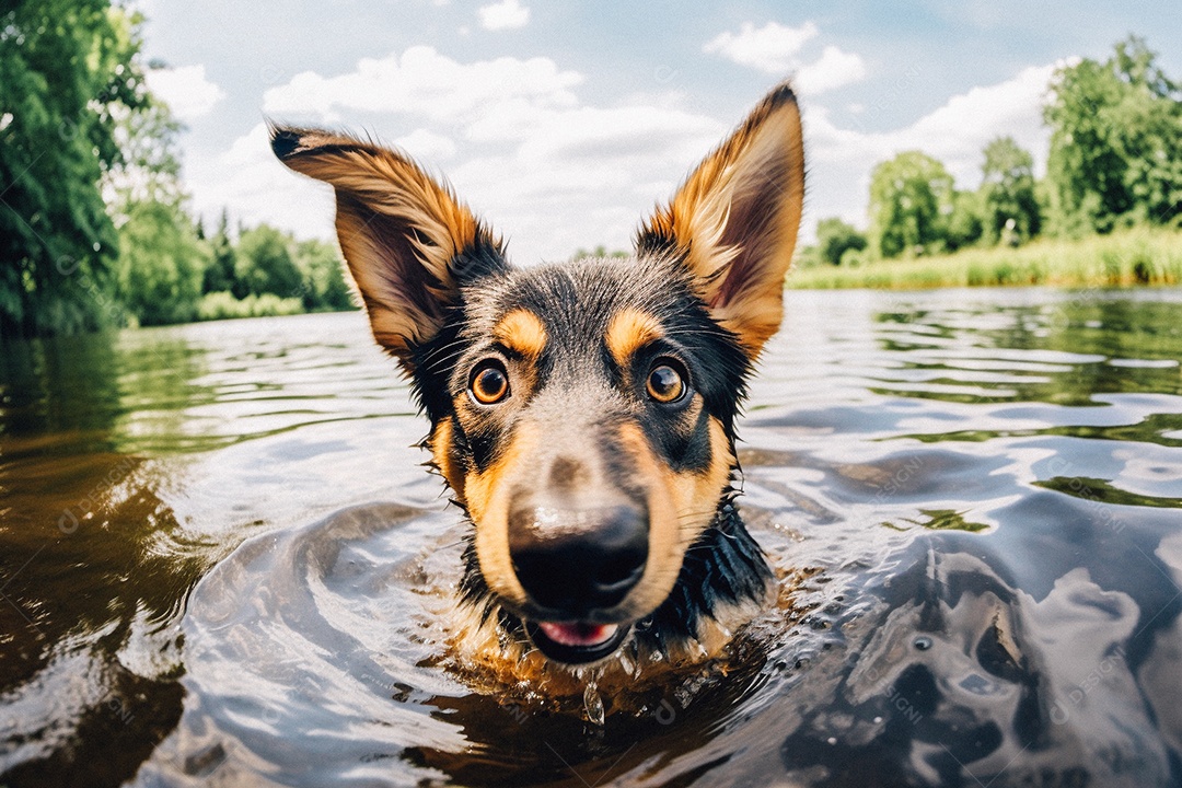 cachorrinho fofo na água