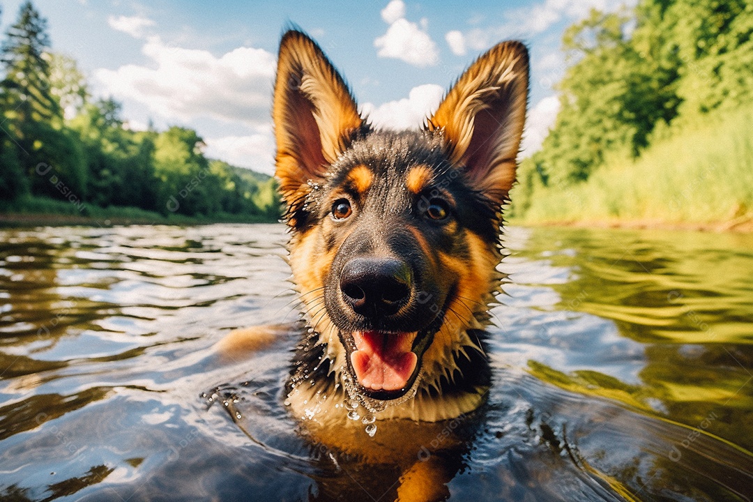Cachorrinho fofo na água