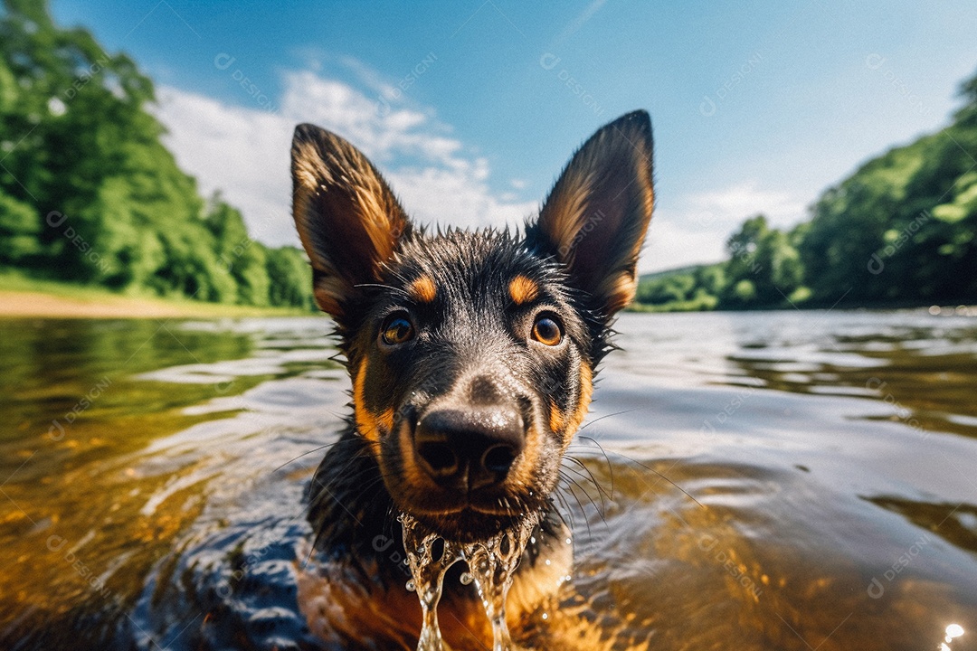 Cachorrinho fofo na água