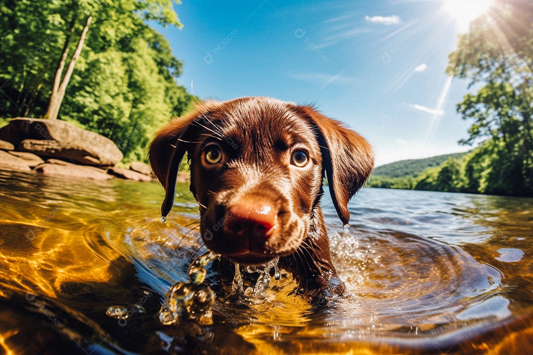 Cachorrinho fofo na água