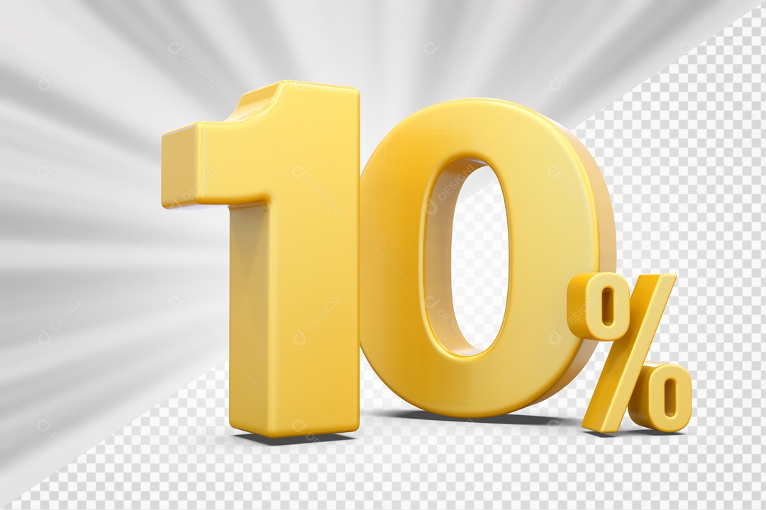 Número 3D 10% Porcento Dourado Para Composição PSD