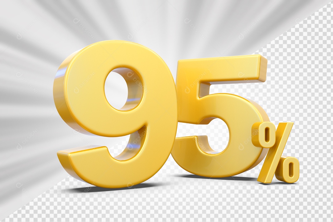 Número 3D 95% Porcento Dourado Para Composição PSD