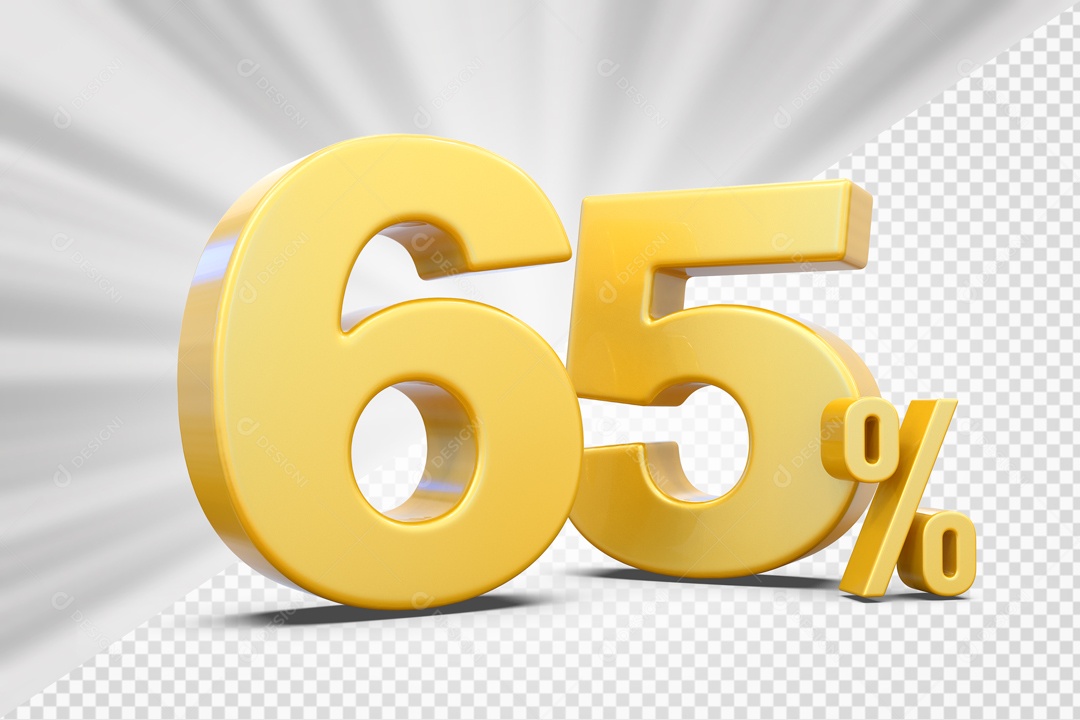 Número 3D 65% Porcento Dourado Para Composição PSD