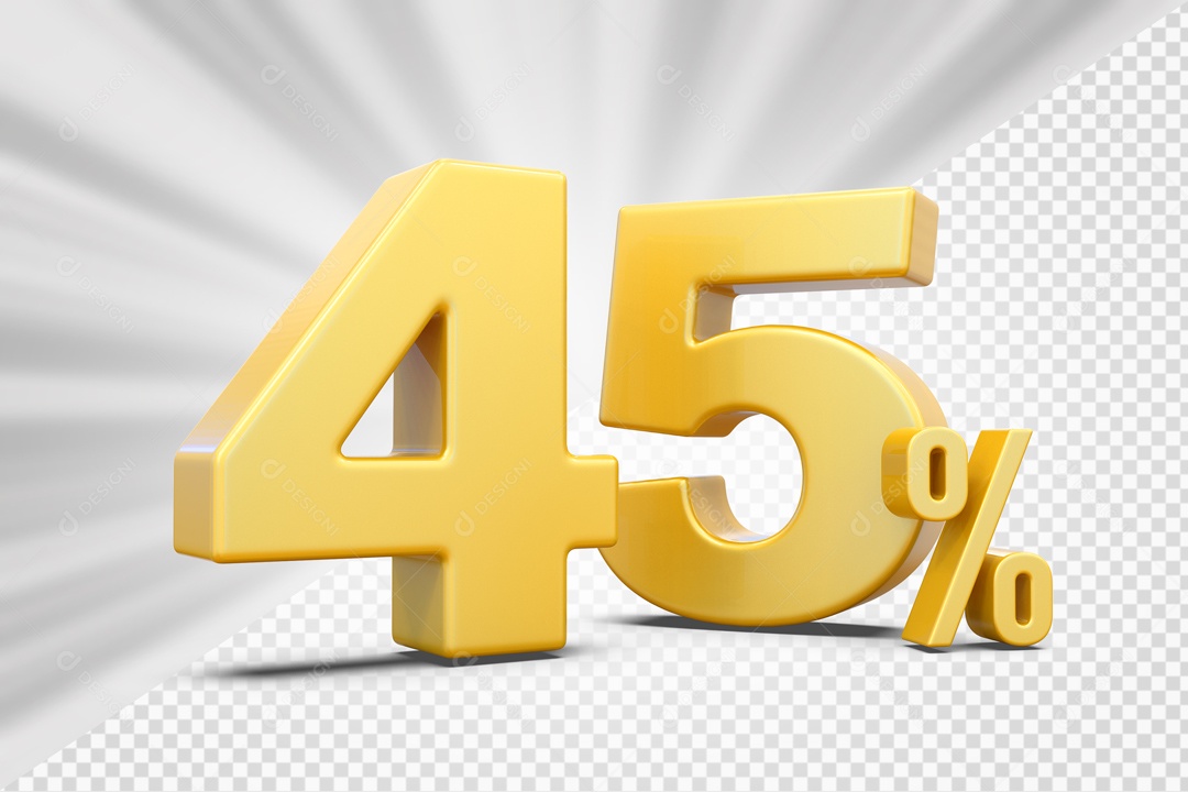 Número 3D 45% Porcento Dourado Para Composição PSD