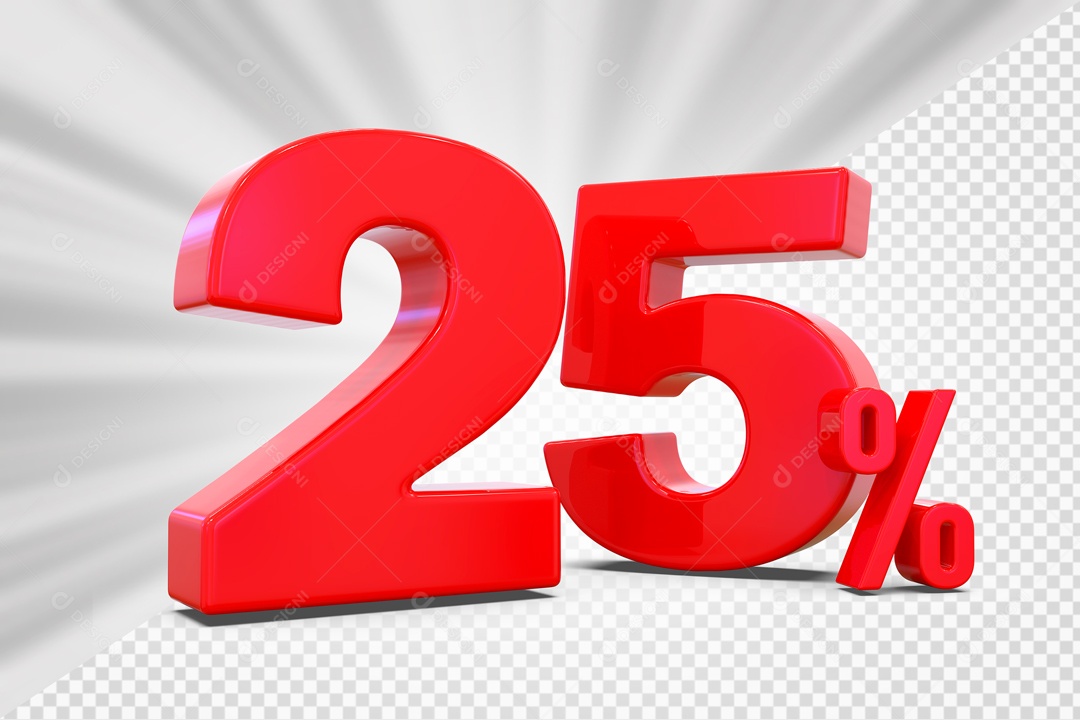Número 3D 25% Porcento Vermelho Para Composição PSD