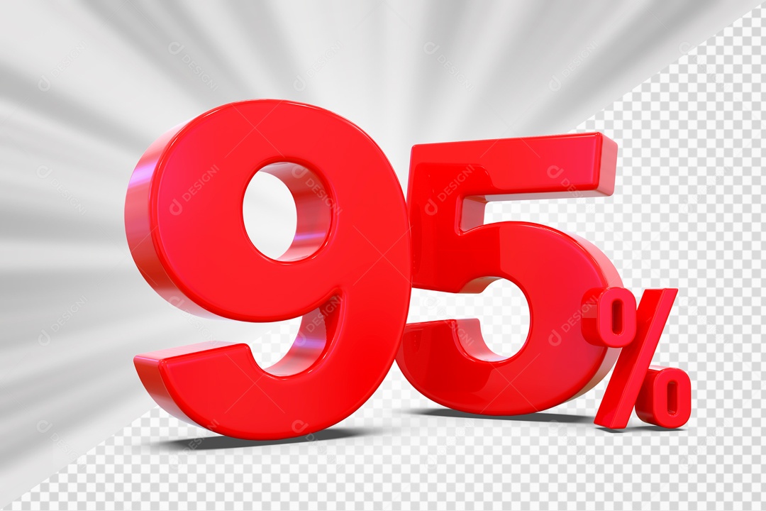 Número 3D 95% Porcento Vermelho Para Composição PSD