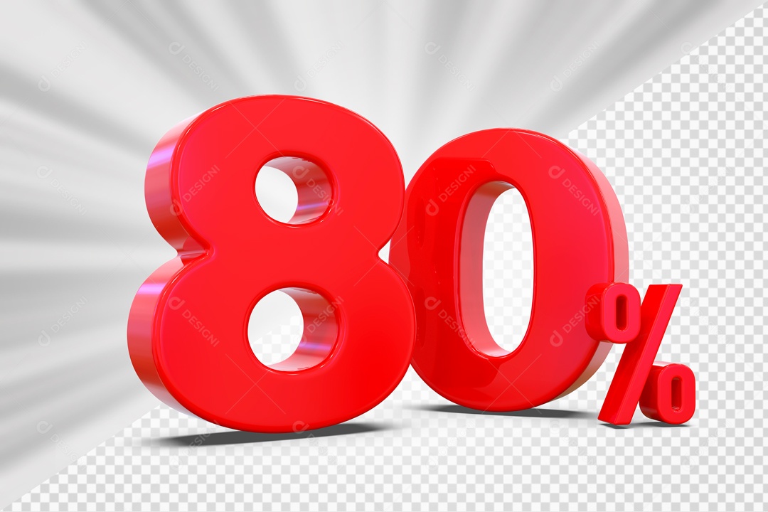 Número 3D 80% Porcento Vermelho Para Composição PSD