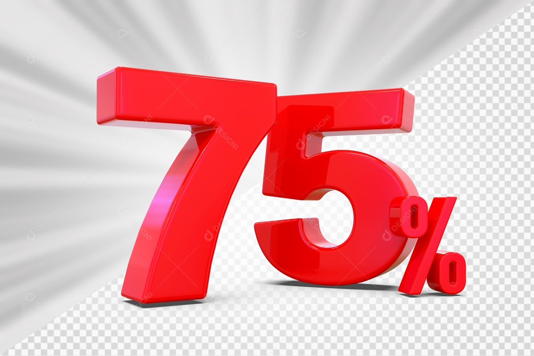 Número 3D 75% Porcento Vermelho Para Composição PSD