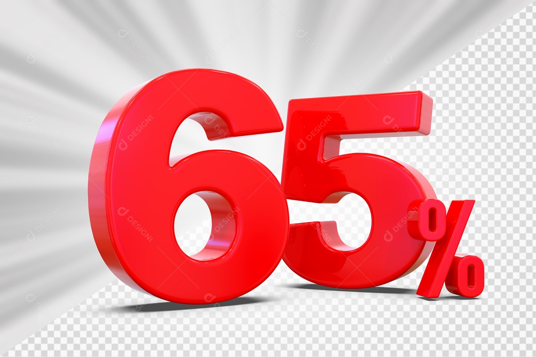 65% Percent Red 3D Number For PSD Composition
