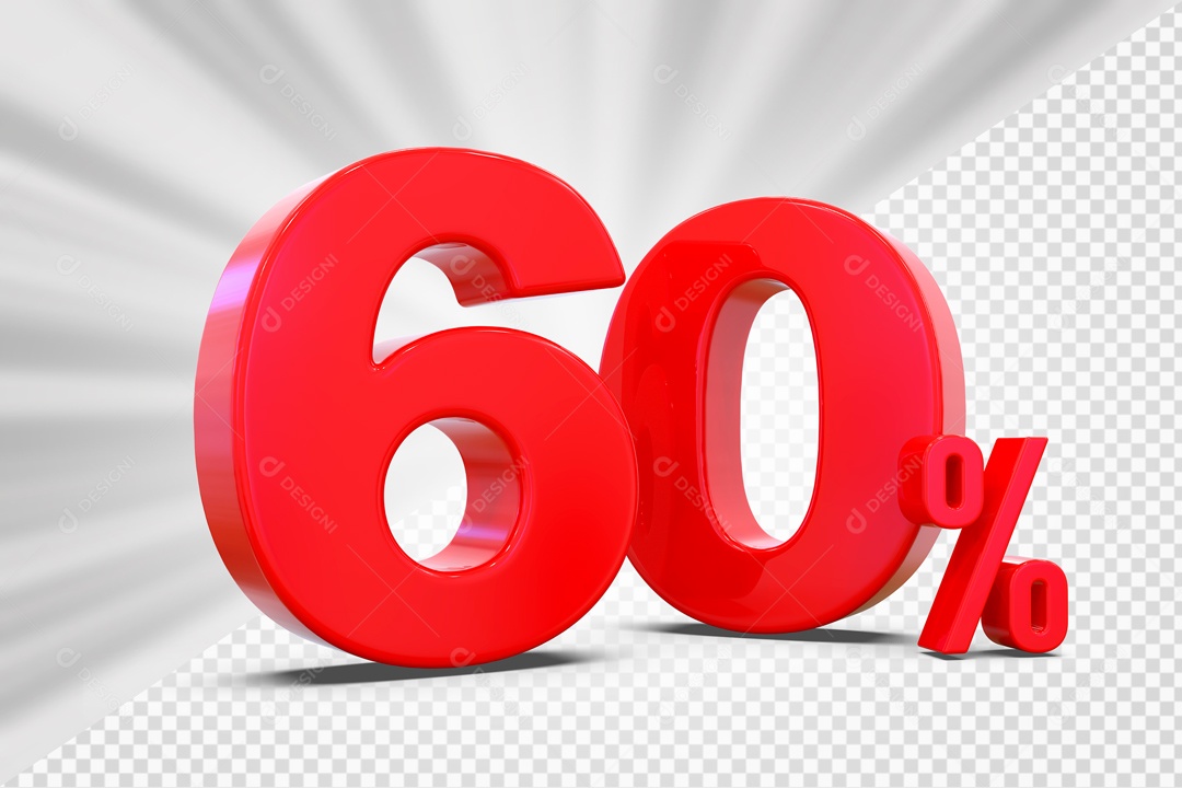 Número 3D 60% Porcento Vermelho Para Composição PSD