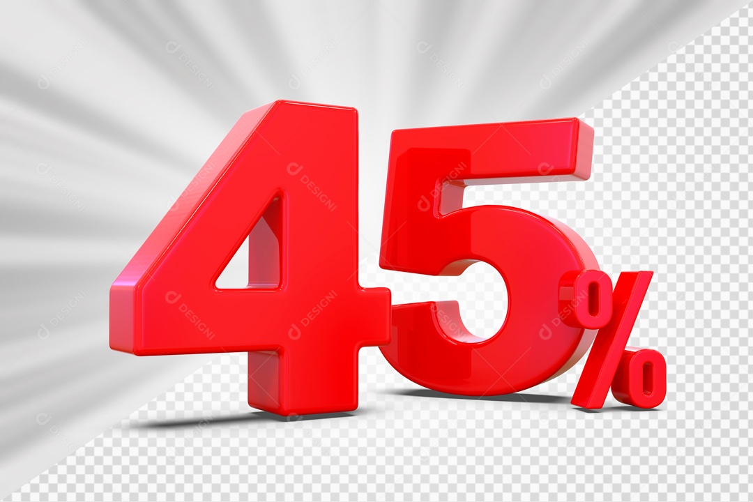 Número 3D 45% Porcento Vermelho Para Composição PSD