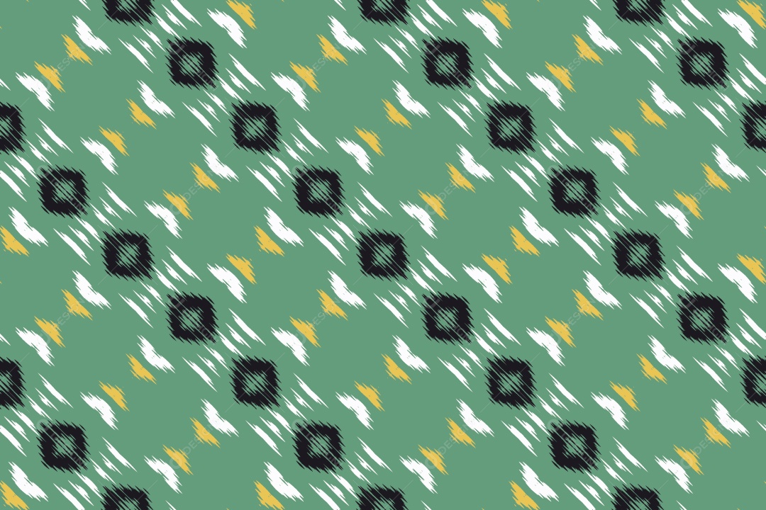 Ilustração de Fundo Tribal Bornéu Textura Tecido Estampa Preto Branco Amarelo e Verde Vetor EPS