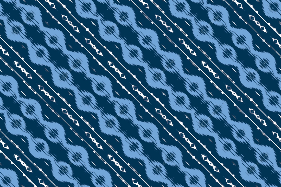 Fundo Tribal Bornéu Textura Tecido Estampa Ilustração Azul e Branco Vetor EPS