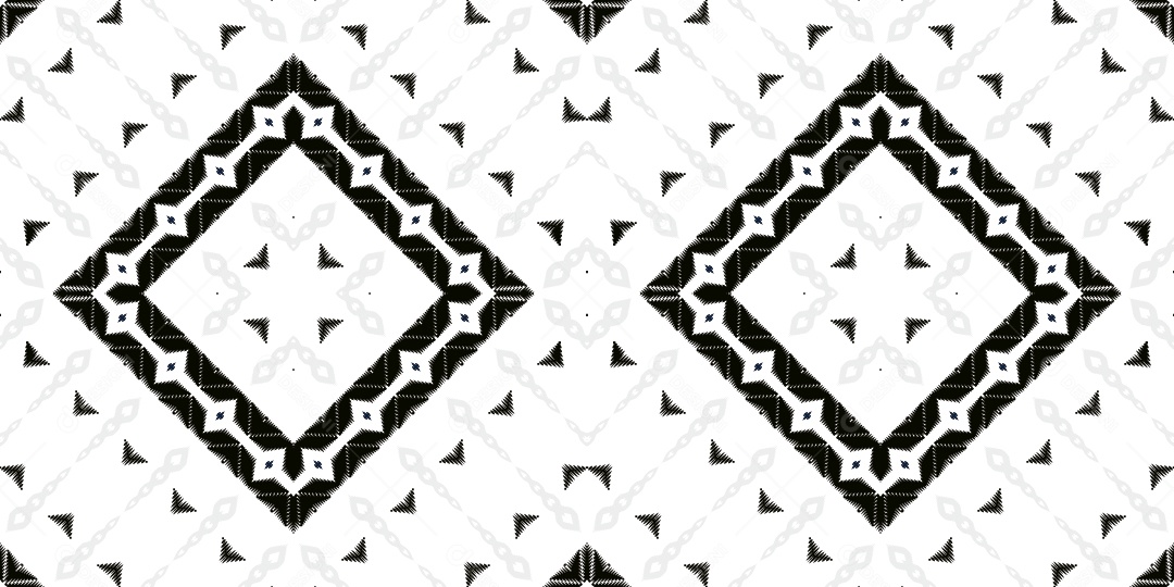 Padrão Sem Emenda de Origens Tribais Florais Ilustração Preto e Branco Vetor EPS