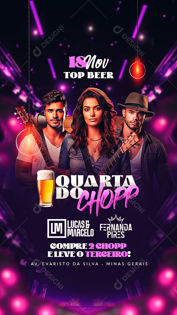 Story Flyer Quarta Do Chopp Lucas & Marcelo Fernanda Pires Social Media PSD Editável