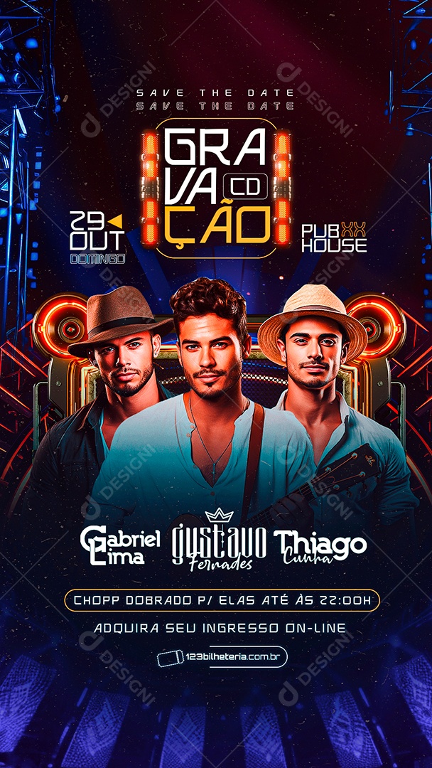 Story Flyer Gravação Gabriel Lima Gustavo Fernades Thiago Cunha Social Media PSD Editável