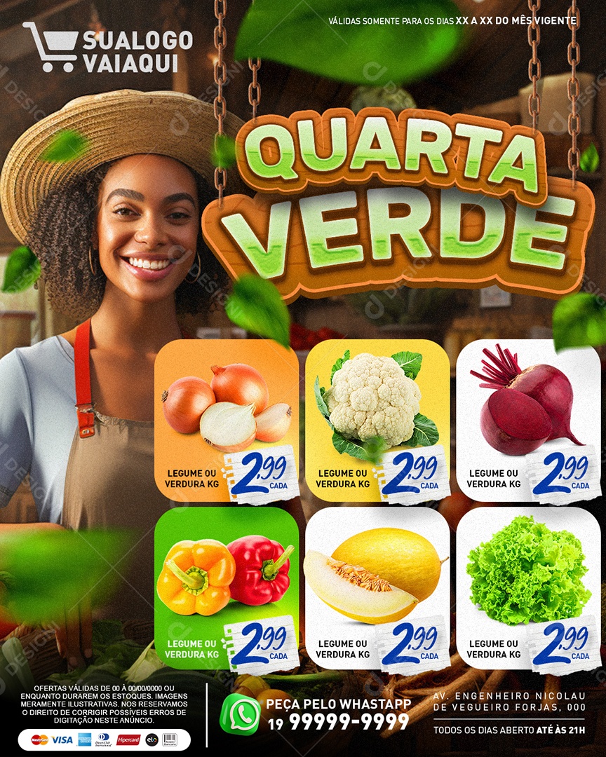 Tabloide Quarta Verde Beterraba Pimentão Melão e Alface Hortifruti Social Media PSD Editável