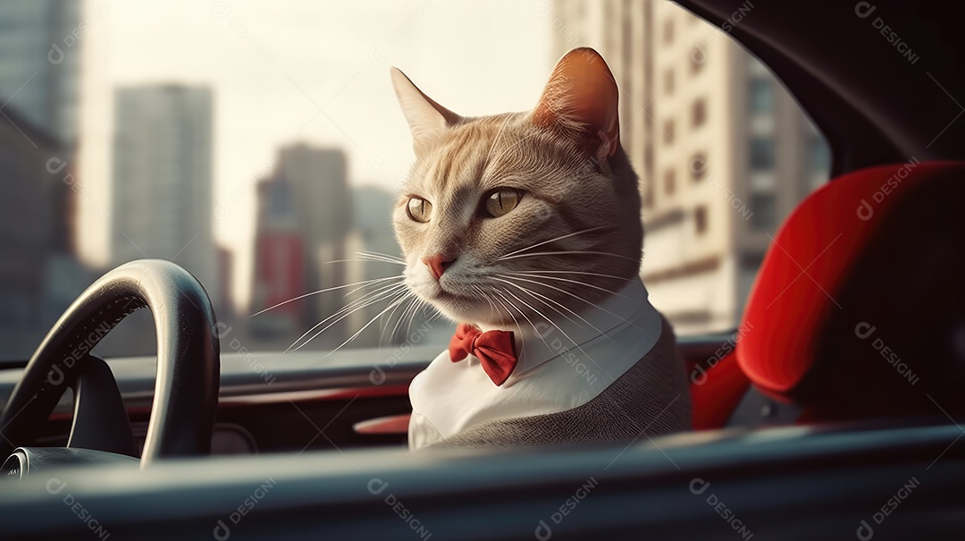 Gato de estimação passeando em carro