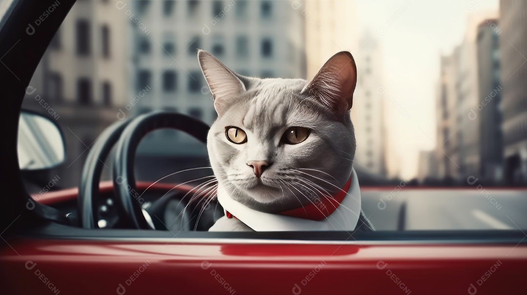 Gato de estimação passeando em carro