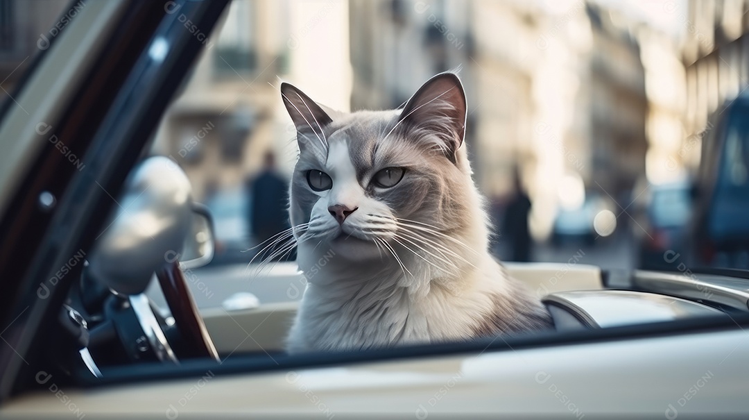 Gato fofo passeando em um carro
