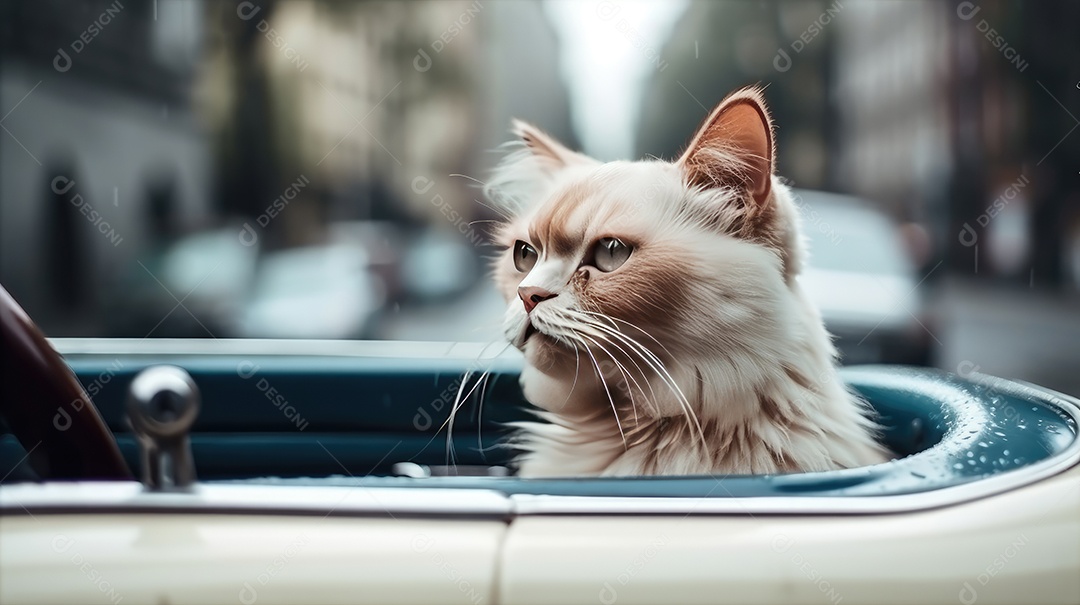 Gato fofo passeando em um carro