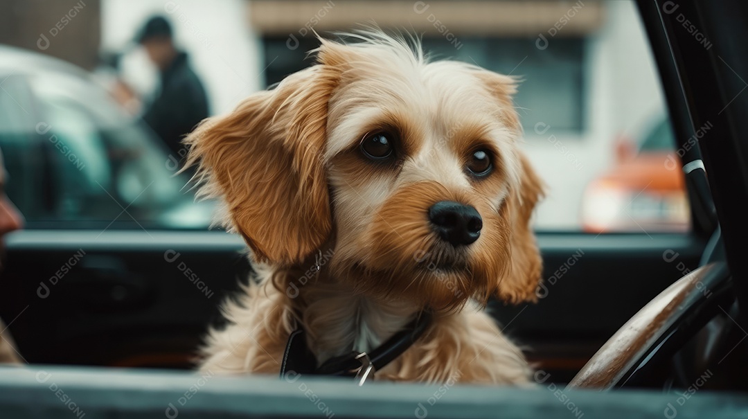 Cachorro fofo passeando de carro
